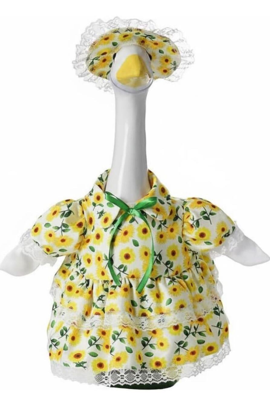 Porch Goose Sunflower Dress Bonnet Outfit Lace Trim 23” Lawn Statue Clothes